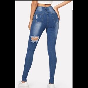 𝅺SHEIN New Denim Jeans Distressed Skinny Sz S Ix
